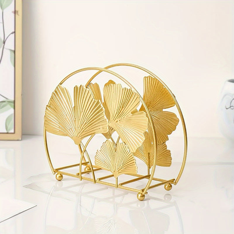 1 Pieza Porta Servilletas Elegante Dorado - Dispensador de Toallas de Papel Multifuncional con Diseño de Hoja para Cafeterías, Hoteles y Mesas en Casa