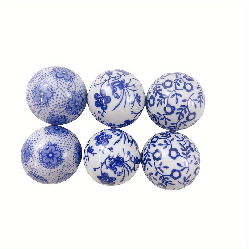 Juego de 6 Bolas de Porcelana Azul y Blanca - Rellenos Decorativos para Jarrones para el Hogar, Jardín, Bodas y Centros de Mesa Festivos