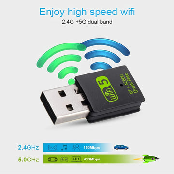 Adaptador inalámbrico USB WiFi, receptor externo de red inalámbrica de 600 Mbps con banda dual 2.4/5GHz, mini receptor WiFi para PC/laptop/escritorio, control por aplicación, modo de alimentación USB, voltaje de operación ≤36V