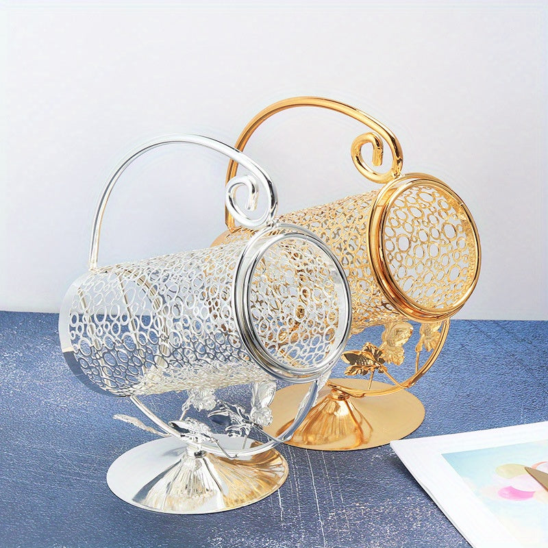 Soporte Elegante para Botella de Vino Individual - Metal con Patrones Intrincados de Hojas y Enredaderas, Acabado Dorado para Mesa en Sala de Estar, Cocina o Comedor - Portavinos Decorativo, Adorno para la Cocina