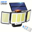 1 unidad/2 unidades de luz solar exterior, luz de seguridad con 348 LEDs y control remoto, foco de pared con sensor de movimiento de 3 cabezales, 270° de ángulo amplio, 3 modos de iluminación, lámpara para jardín, patio, garaje, puerta principal, piscina