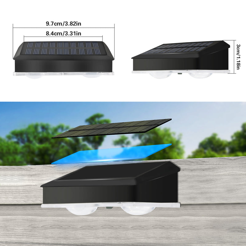 Luces solares para cercas, paquete de 8 o 12, luces LED para exteriores, blanco cálido (3000K) y blanco frío (6000K), encendido/apagado automático, fácil instalación en terrazas, paredes, patios, jardines, senderos y cercas