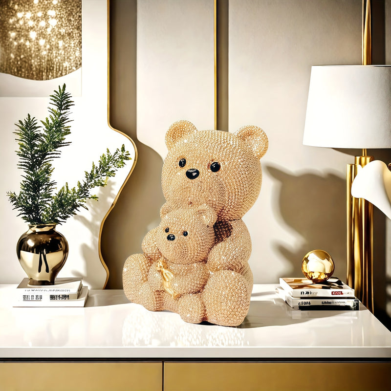 1pc Estatuilla de Oso Dorado Brillante Madre y Bebé | Decoración Animal Adorable | Regalo para el Hogar o Mamá