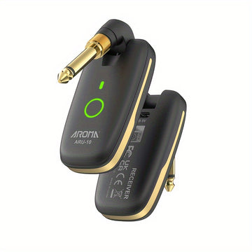 [Sistema Inalámbrico UHF para Guitarra] Sistema de Guitarra Inalámbrica UHF AROMA - Transmisor y Receptor a Pilas para Guitarras Eléctricas y de Bajo - Negro