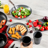 Juego de vajilla de plástico PP ligero, 32/64 piezas, resistente para microondas y lavavajillas, forma redonda moderna, ideal para Año Nuevo, Día de San Valentín y picnics al aire libre (en gris y negro), esenciales para picnic, vajilla moderna, juego de