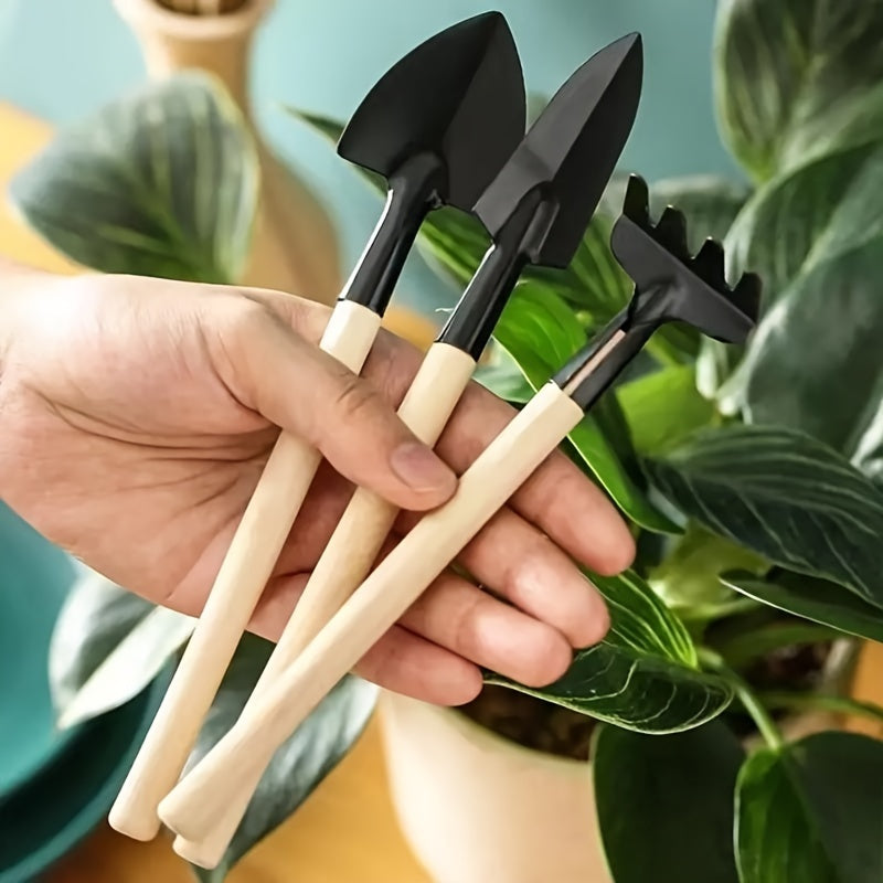 3 piezas Juego de herramientas de jardinería de metal mini - Pala y rastrillo para jardinería interior y exterior, suministros de plantación manual para plantas en macetas, flores y verduras - No se necesita electricidad