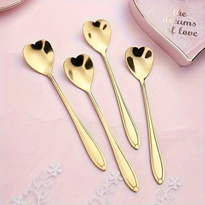 Juego de 4 Cucharas de Acero Inoxidable en Forma de Corazón, Cucharas Creativas para Mezclar Postres y Café, Elección Ideal para Fiestas de Navidad, Vacaciones, Restaurante y Uso en la Cocina del Hogar