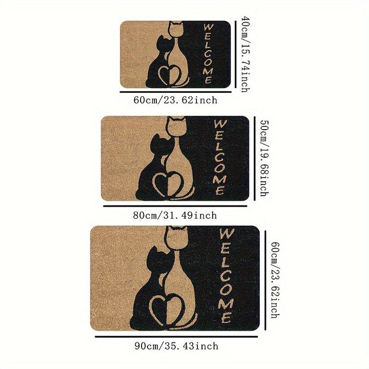 '-1pc Felpudo de Bienvenida con Patrón de Gato, Poliéster Antideslizante Fácil de Limpiar Alfombra de Entrada Adecuada para Baño Cocina Comedor Sala de Estar Dormitorio, Jardín