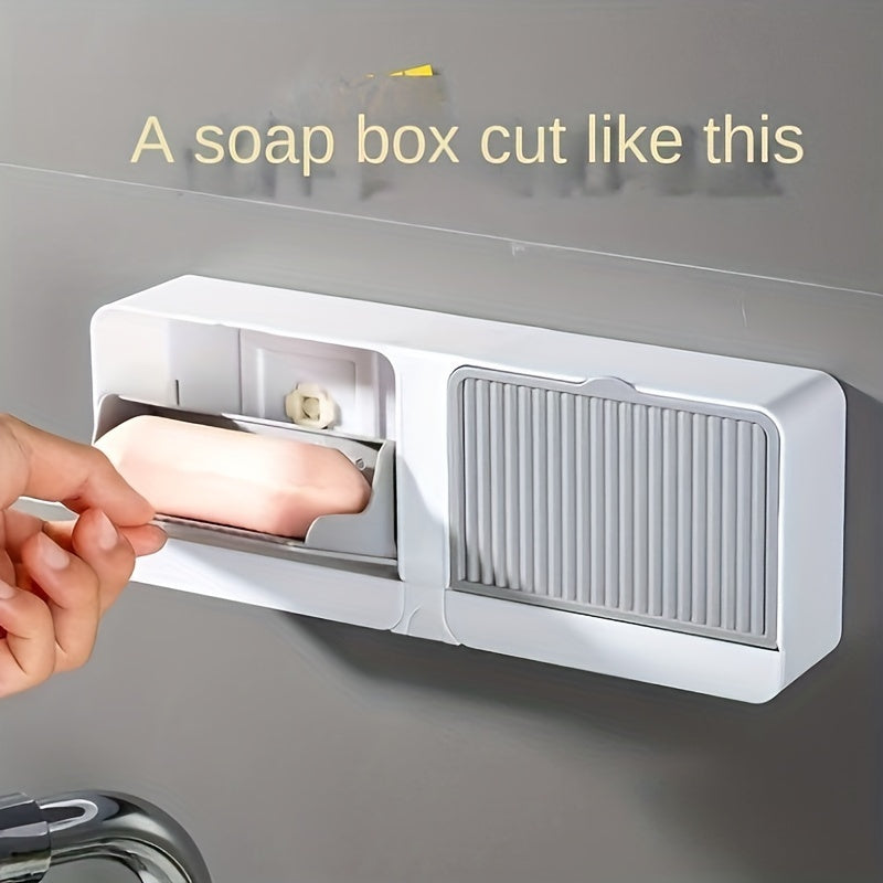 Caja de jabón vertical de doble gris: Jabonera rectangular de plástico montada en la pared con drenaje para jabones en barra - Adecuada para uso en el baño