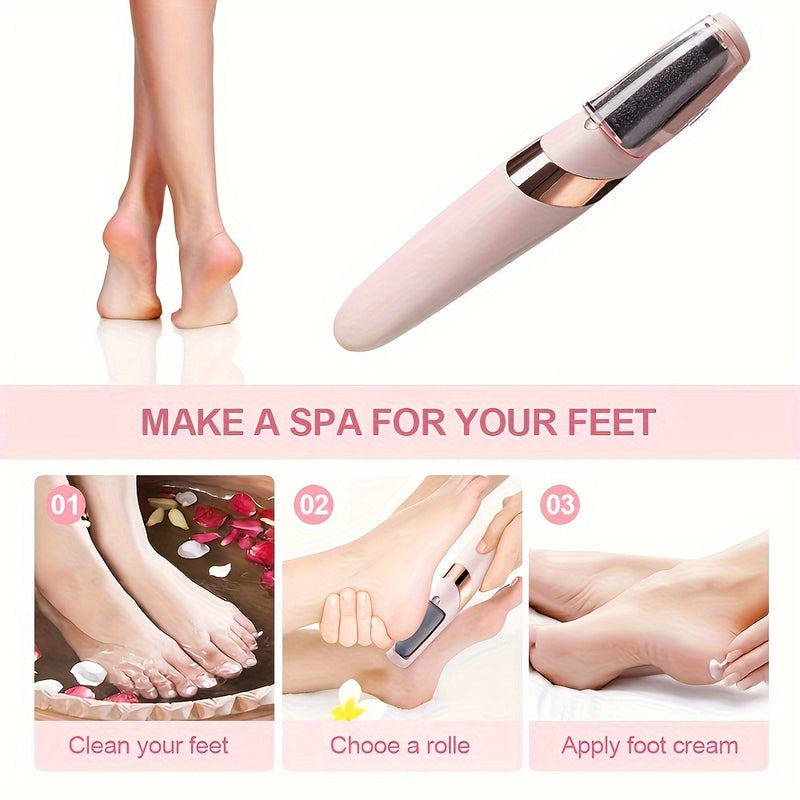 Nueva pila de pies portátil - Pila de pies eléctrica USB recargable con una cabeza gruesa y una fina, elimina la piel muerta para una superficie suave y ligera beige, diseño redondo, herramienta ideal de cuidado de pies moderna, crea una superficie suave
