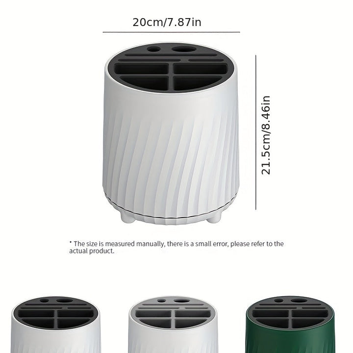 Soporte Giratorio de 360° para Cuchillos y Utensilios - Elegante Estantería de Cocina Blanca con Mangos de Madera, Diseño de Múltiples Compartimentos para Palillos, Cuchillos y Más - Plástico Duradero, Organizador de Encimera que Ahorra Espacio