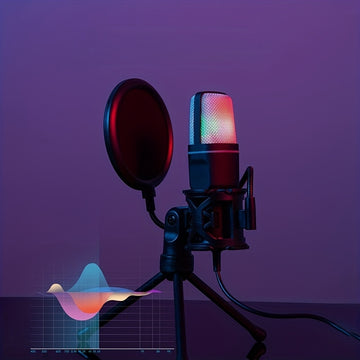 Microfono RGB de Estudio, Microphone Tipo RGB con Trípode, Estudio de Grabación de Música, Equipo de Transmisión en Vivo, Podcast, Grabación, Eid Al-Adha Mubarak