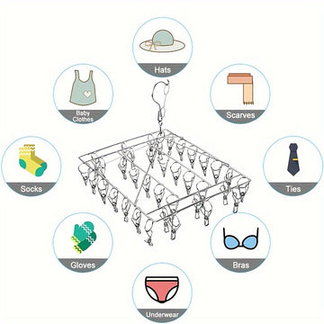 1pc Soporte De Secado De Calcetines De Acero Inoxidable Con Clip Múltiple, Gancho Giratorio A Prueba De Viento, Percha Para Ropa, Soporte De Secado De Ropa Para Calcetines, Sujetadores, Ropa Interior, Accesorios De Lavandería