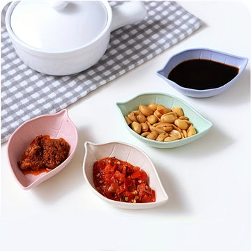 Juego de 4 platos para condimentos en forma de hoja, hechos de paja de trigo EcoLeaf, tazones pequeños para salsas, vinagre y salsa de soya, colores surtidos