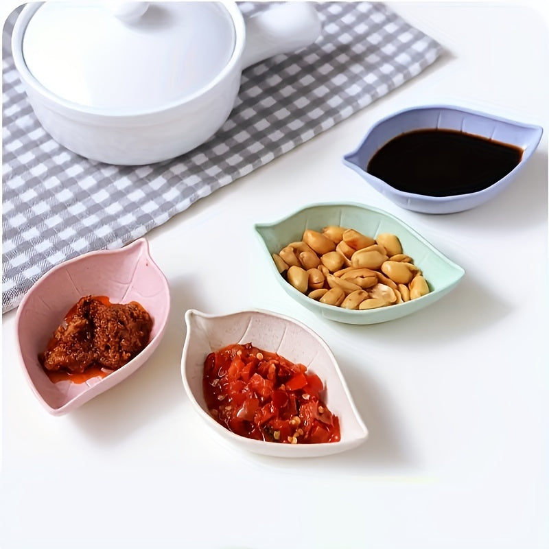 Juego de 4 platos para condimentos en forma de hoja, hechos de paja de trigo EcoLeaf, tazones pequeños para salsas, vinagre y salsa de soya, colores surtidos