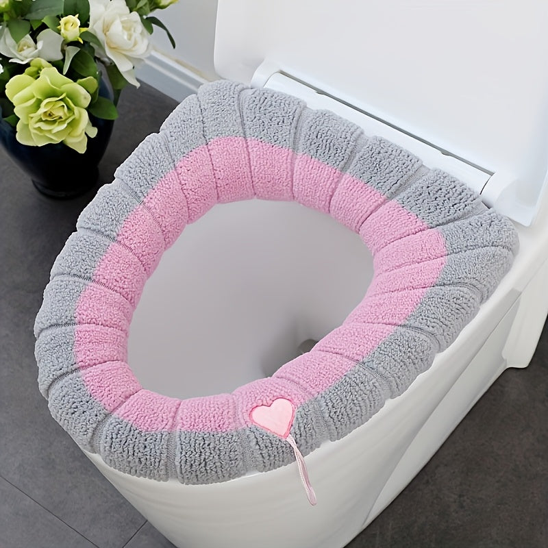 Cubierta de asiento de inodoro de peluche para el hogar - Gruesa, cálida, lavable en máquina, ajuste universal para todas las estaciones con decoraciones de estrellas y flores en azul, verde, rosa y púrpura, decoración de baño.
