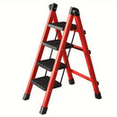 Escalera banco plegable de 4 pasos - Ligera, portátil y multifuncional con peldaños antideslizantes anchos para uso en el hogar, color rojo