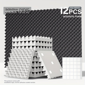 12 piezas - 12x12x1,18/12x12x2 pulgadas Caja de huevos Estudio de música Acústica Paneles de espuma aislante, Paneles de absorción de sonido aerodinámicos, Paneles de absorción de sonido de bajo rápido, Paneles de pared aislantes de alta densidad para pa