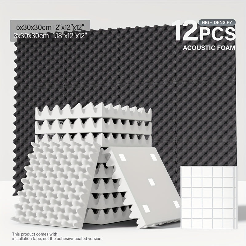 12 piezas - 12x12x1,18/12x12x2 pulgadas Caja de huevos Estudio de música Acústica Paneles de espuma aislante, Paneles de absorción de sonido aerodinámicos, Paneles de absorción de sonido de bajo rápido, Paneles de pared aislantes de alta densidad para pa
