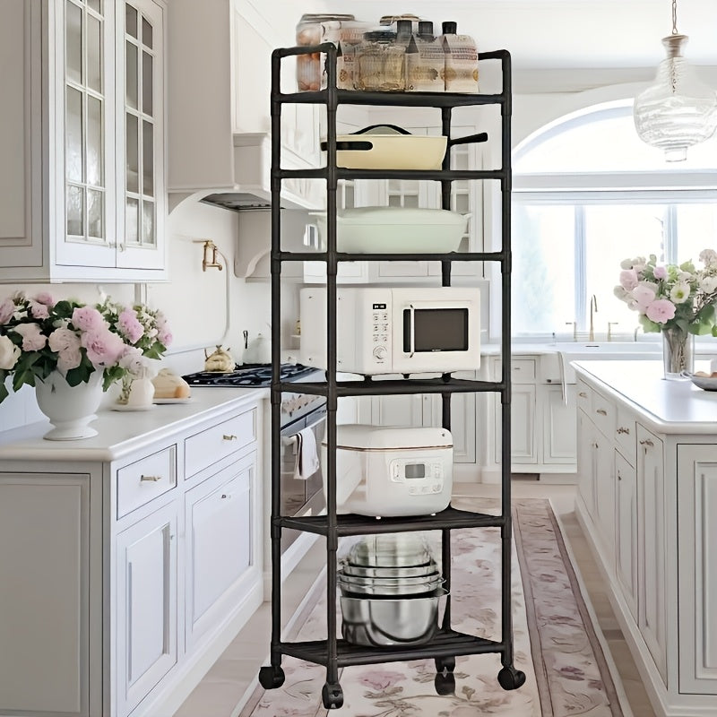 Carro de cocina metálico de 5 niveles, estantería de almacenamiento móvil con ruedas, organizador para cocina, sala de estar, baño, estructura reforzada duradera, no requiere energía eléctrica