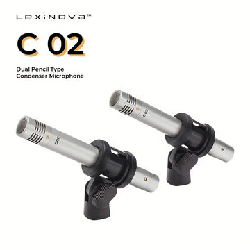 Conjunto de Micrófono Condensador Lexinova C-02 Dual Pencil - Antigolpes, Diafragma Pequeña, Diseño de Clip para Grabación de Piano y Voz, Compatible con XLR, Grado Profesional, Micrófonos para Instrumentos|Micrófonos Clipon|Construcción Duradera