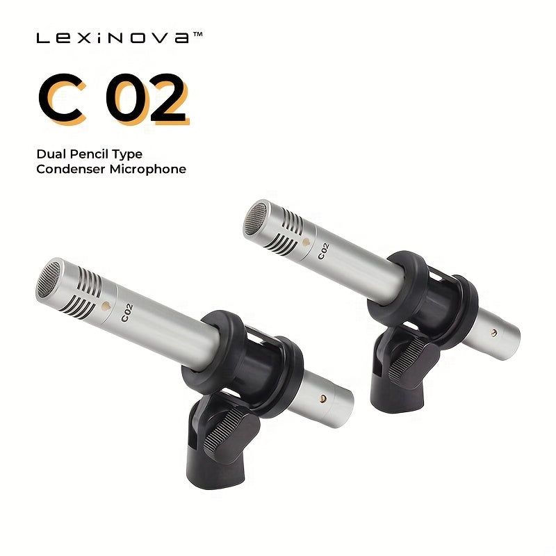 Conjunto de Micrófono Condensador Lexinova C-02 Dual Pencil - Antigolpes, Diafragma Pequeña, Diseño de Clip para Grabación de Piano y Voz, Compatible con XLR, Grado Profesional, Micrófonos para Instrumentos|Micrófonos Clipon|Construcción Duradera