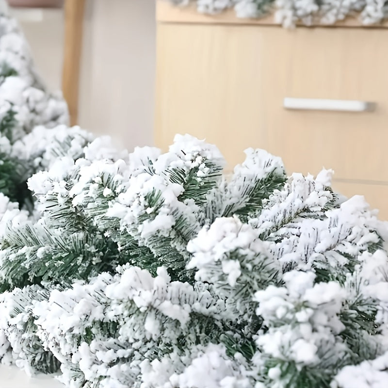 Corona navideña de copos de nieve, 150cm / 180cm / 270cm, corona artificial invernal con efecto escarchado, decoración para árbol de Navidad, escaleras y chimenea, cedro blanco