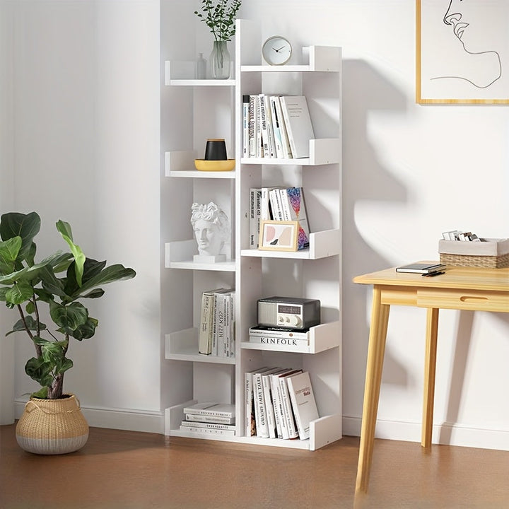 1 estante de árbol blanco con 8 estantes de almacenamiento - Organizador de suelo de madera dura de estilo para el hogar o la oficina, agrega un toque natural al espacio, decoración de estantes