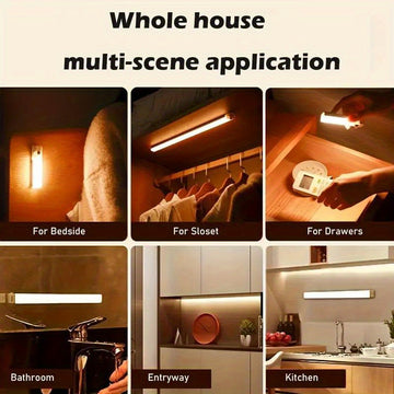 6 luces LED con sensor de movimiento recargables por USB, montaje magnético - 10cm/20cm/30cm, blanco cálido/frío, iluminación inalámbrica para cocina, clóset, escaleras y pasillos, activación por movimiento | Diseño elegante LED | Configuración inalámbri
