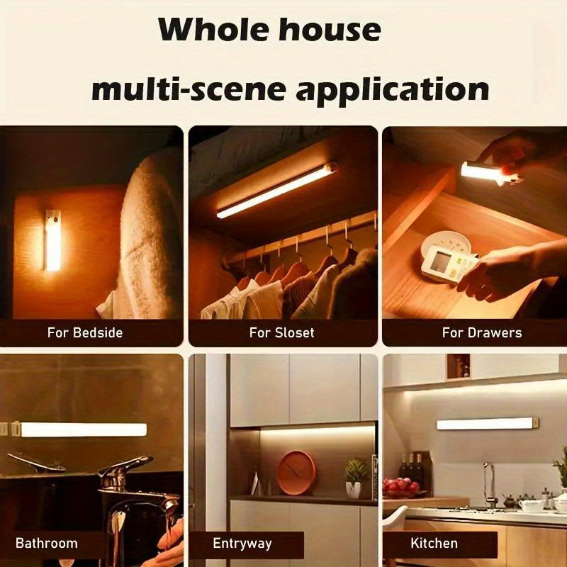 6 luces LED con sensor de movimiento recargables por USB, montaje magnético - 10cm/20cm/30cm, blanco cálido/frío, iluminación inalámbrica para cocina, clóset, escaleras y pasillos, activación por movimiento | Diseño elegante LED | Configuración inalámbri
