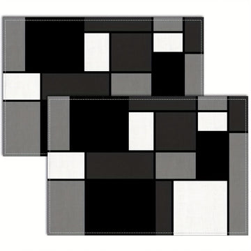 Juego de 2 a 6 piezas, individuales de poliéster en negro, blanco y gris, diseño geométrico, lavable a máquina, rectangular, ideal para comedor, bodas y decoración navideña