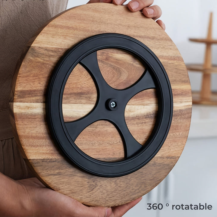 Soporte giratorio para pasteles de madera, plato rústico para condimentos de cocina, bandeja para joyas, plato para servir decoración del hogar, plato para desayuno, rotación de 360°, material de madera
