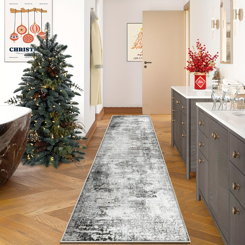 Tapete de pasillo largo minimalista moderno, diseño gris de alta gama, tapete de cocina duradero, fácil de limpiar y lavable en máquina, adecuado para entrada, lavandería y sala de estar.