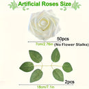 52 piezas de flores artificiales, 50 flores, 2 hojas, rosas falsas de espuma realistas para bodas DIY, ramo de novia blanco, regalo de decoración central, decoraciones de mesa para fiestas.