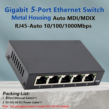 Conmutador de Red Gigabit 10/100/1000Mbps, 8 Puertos/5 Puertos, Carcasa Metálica, Alimentación USB para Escritorio, Adaptador Ethernet RJ45 Plug-and-Play con Cambio Automático MDI/MDIX Rápido, Ideal para Hogar/Dormitorio y Oficina - Múltiples Opciones de