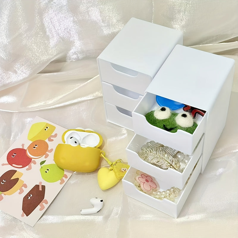 Organizador de escritorio mini - Caja de almacenamiento plástica liviana con cajones para cosméticos, maquillaje y artículos de oficina, organizador de mostrador, accesorio moderno para escritorio, caja plástica duradera, organizador de cajones