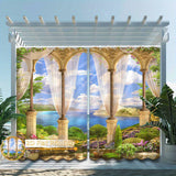 2 Piezas de Ganchos para Cortinas Exteriores, Estampado 2D con Vista a la Ventana para Decoración del Hogar y Privacidad, Ideal para Patio, Porche, Gazebó, Loft o Jardín en Primavera y Verano