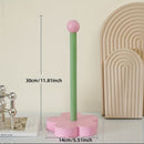 Porta Rollos de Papel Higiénico con Diseño Floral Encantador - Dispensador Independiente sin Taladro en Rosa Pastel y Verde, Madera Natural de Pino para Cocina, Baño o Sala - Decoración Elegante, Organizador Rústico, Duradero, Regalo Ideal para Interiores