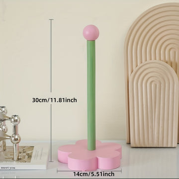 Porta Rollos de Papel Higiénico con Diseño Floral Encantador - Dispensador Independiente sin Taladro en Rosa Pastel y Verde, Madera Natural de Pino para Cocina, Baño o Sala - Decoración Elegante, Organizador Rústico, Duradero, Regalo Ideal para Interiores