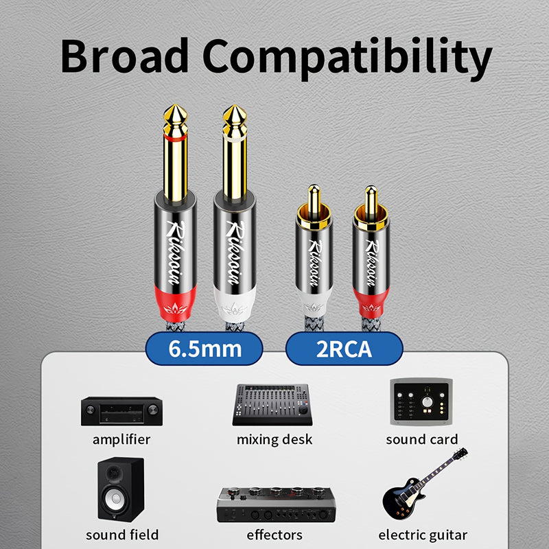 Cable de audio doble 2RCA a doble 6.35mm, cable de interconexión de audio estéreo doble 1/4 de pulgada TS a doble RCA trenzado de nailon compatible con guitarras, altavoces, sistemas estéreo domésticos Eid Al-Adha Mubarak