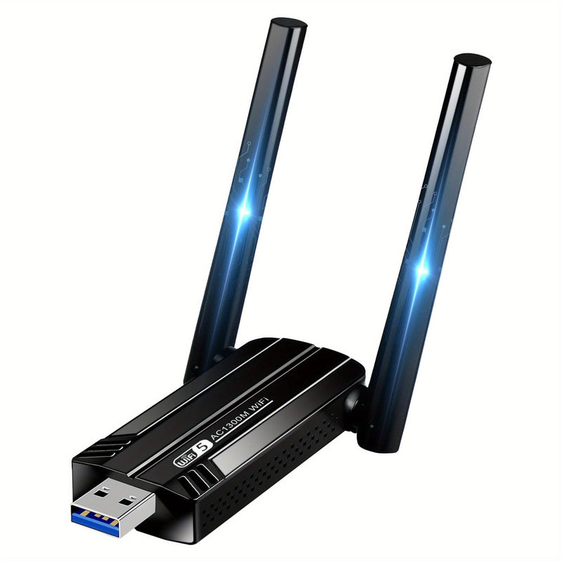 Adaptador USB WiFi, 1300Mbps Banda Dual 2.4GHz/400Mbps & 5.8GHz/867Mbps 5dBi Antena Dual de Alta Ganancia 802.11AC Adaptador WiFi USB 3.0 Inalámbrico