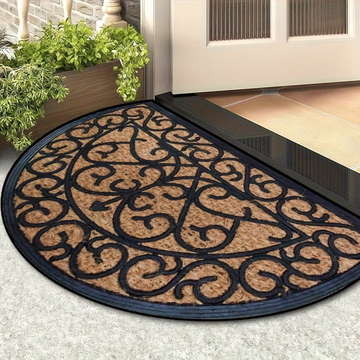 1 pieza, felpudo semicircular a rayas negras con base antideslizante de peluche, lavable a máquina, alfombra de poliéster para cocina, comedor, pasillo, baño o dormitorio, decoración del hogar, uso todo el año