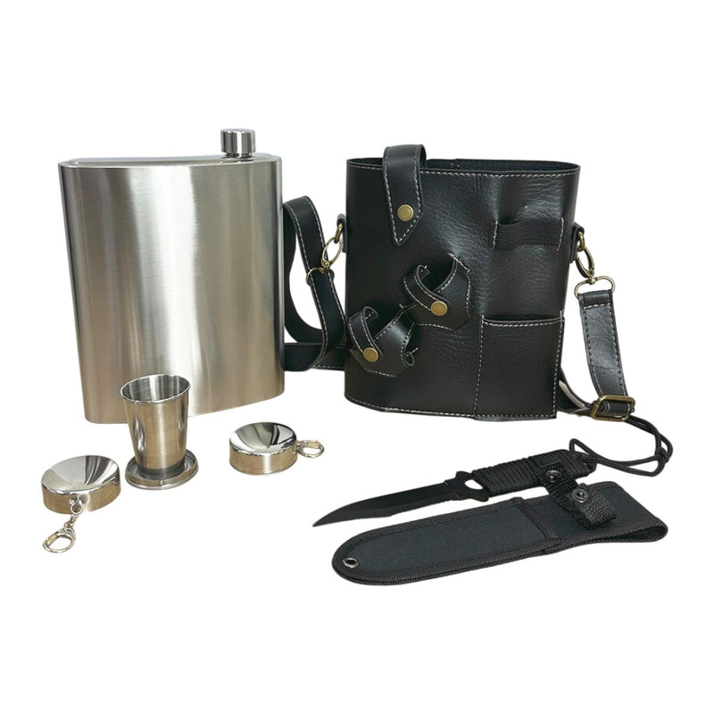 Whiskera 48 OZ Copas y Cuchillo Táctico Con Estuche De Cuero MR-21