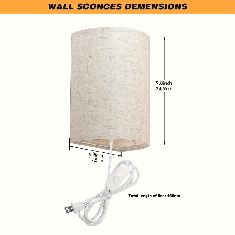 2 apliques de pared modernos de lino con interruptor de encendido/apagado, apliques de metal semiincrustados para dormitorio y sala de estar - Lámparas de pared de bajo consumo, accesorio de iluminación para el hogar
