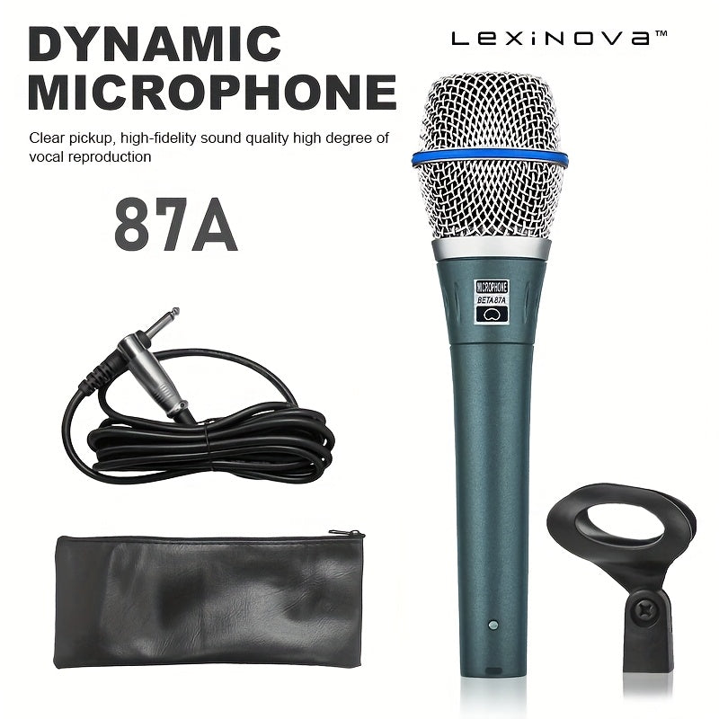 Micrófono dinámico profesional 87A, con conector de 6,35 mm, sonido HD, construcción duradera, ideal para karaoke, canto en escena, grabación vocal, actuación, discursos - No requiere batería, accesorio para cantar | Presentación audaz | Construcción dur