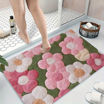 1 alfombra de baño antideslizante con diseño floral brillante, súper suave, absorbente y de secado rápido, lavable, ideal para cocina, entrada y decoración de ducha - Regalo perfecto para casa nueva, accesorios de baño