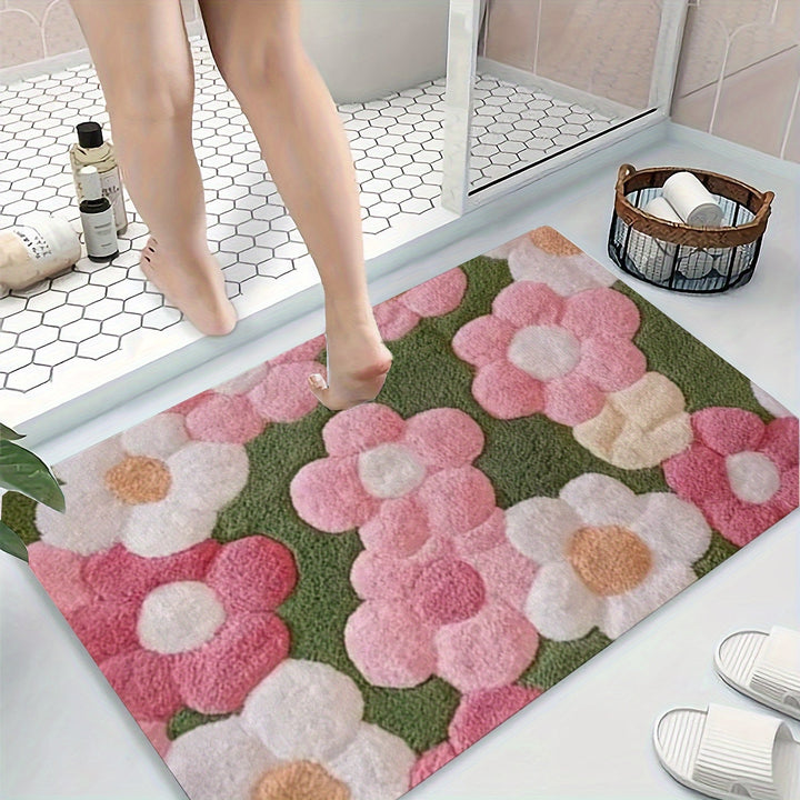 1 alfombra de baño antideslizante con diseño floral brillante, súper suave, absorbente y de secado rápido, lavable, ideal para cocina, entrada y decoración de ducha - Regalo perfecto para casa nueva, accesorios de baño