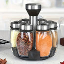 Juego de 7 frascos para especias con organizador giratorio, salero, frascos multiusos para cocina, frascos de vidrio, almacenaje a prueba de humedad - Ideal para organizar y almacenar en la cocina
