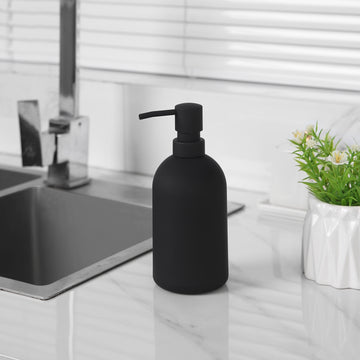 Dispensador de jabón de gran capacidad de color negro mate de 16oz - Plástico libre de ftalatos, autosoportante, no necesita electricidad para uso en cocina y baño
