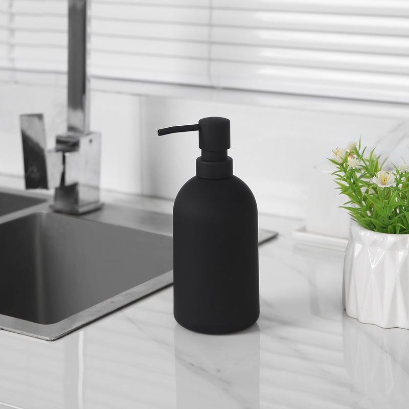 Dispensador de jabón de gran capacidad de color negro mate de 16oz - Plástico libre de ftalatos, autosoportante, no necesita electricidad para uso en cocina y baño